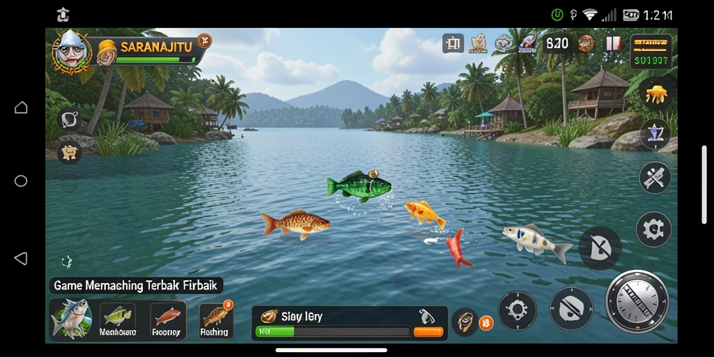 Tampilan gameplay SARANAJITU yang mencerminkan keseruan memancing.