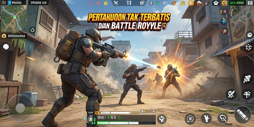 Tampilan gameplay seru di SR6666 dengan pertarungan intens Battle Royale.