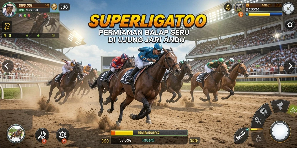 Tampilan gameplay SUPERLIGATOTO yang mendebarkan di trek balap.